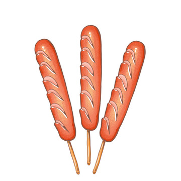 烧烤烤肠手绘美食夏天插画撸串