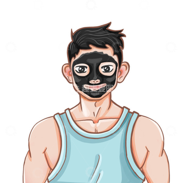 源文件下载【趣麦麦图】帅哥面膜黑色美容手绘插画