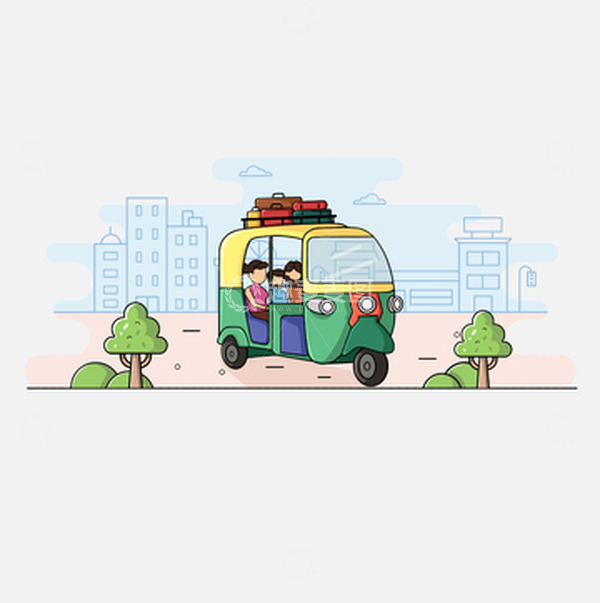 源文件下载【趣麦麦图】MBE扁平风三轮车运营插画3