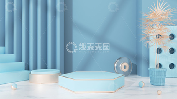 源文件下载【趣麦麦图】C4D蓝色立体家居电商海报背景
