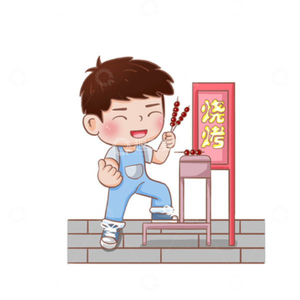 源文件下载【趣麦麦图】烧烤场景烤串夏天人物手绘插画