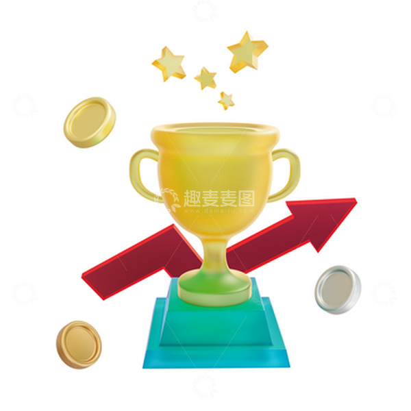 源文件下载【趣麦麦图】-卡通金色水晶奖杯3D立体装饰元素