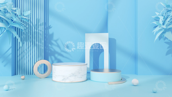 源文件下载【趣麦麦图】C4D电商蓝色立体简约海报背景