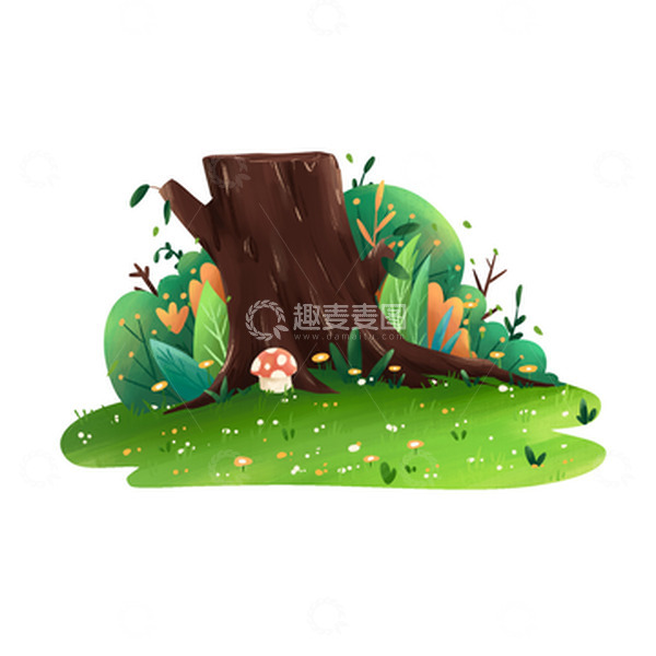 源文件下载【趣麦麦图】手绘树木绿植花朵草坪植物插画元素