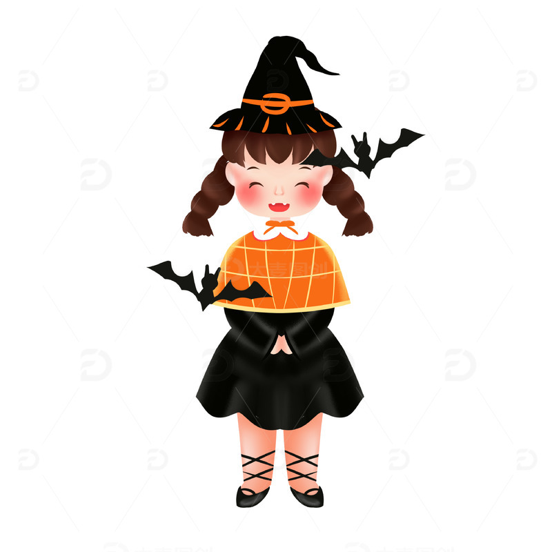 源文件下载【趣麦麦图】万圣节蝙蝠小女巫