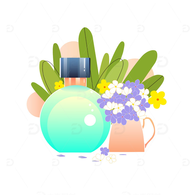 香水自然花香清爽冰凉夏天风矢量插画