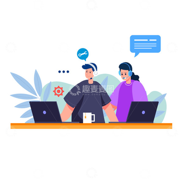 源文件下载【趣麦麦图】卡通扁平化客服插画