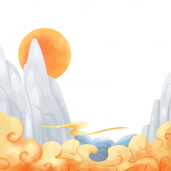 源文件下载【趣麦麦图】简约国风山水素材