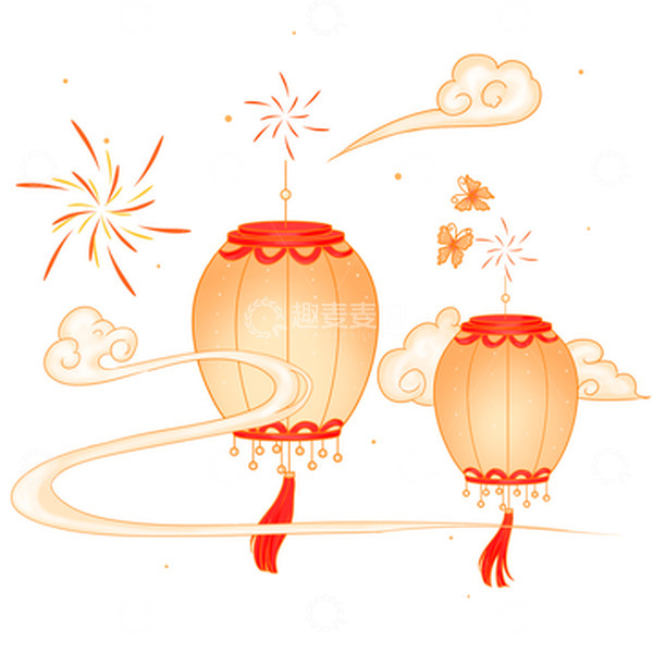 源文件下载【趣麦麦图】节日元素烟花灯笼祥云蝴蝶装饰