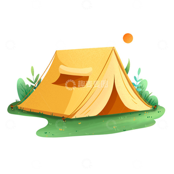 源文件下载【趣麦麦图】手绘卡通露营帐篷可爱旅行草地绿植元素