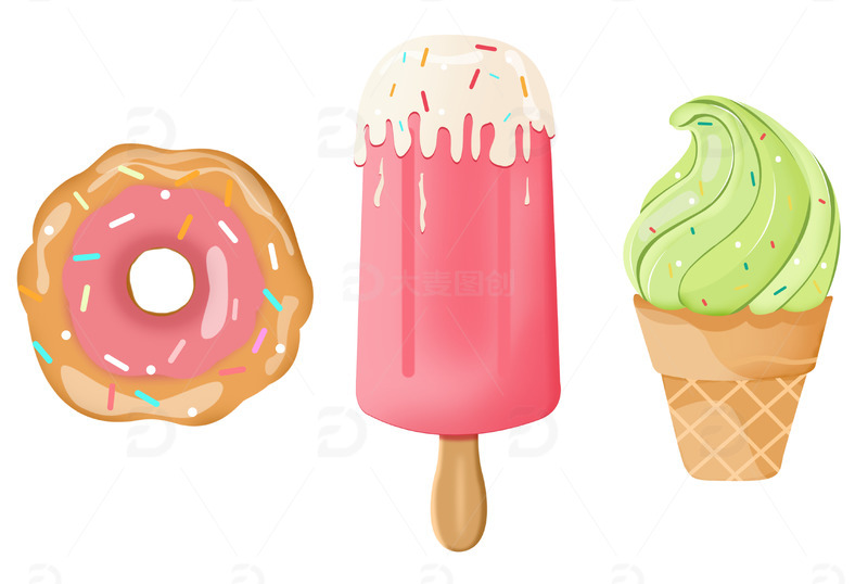 源文件下载【趣麦麦图】夏天甜品冷饮冰淇淋棒冰美味甜甜圈集合