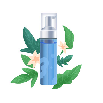 蓝色叶子水乳补水护肤品瓶子元素