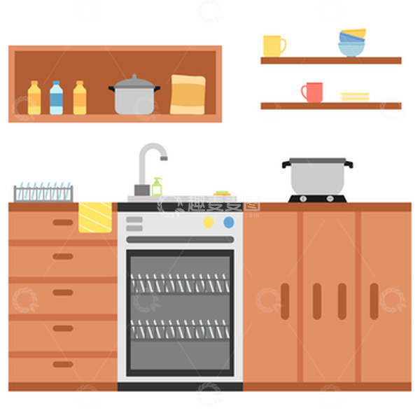 源文件下载【趣麦麦图】厨房厨具开放式厨房
