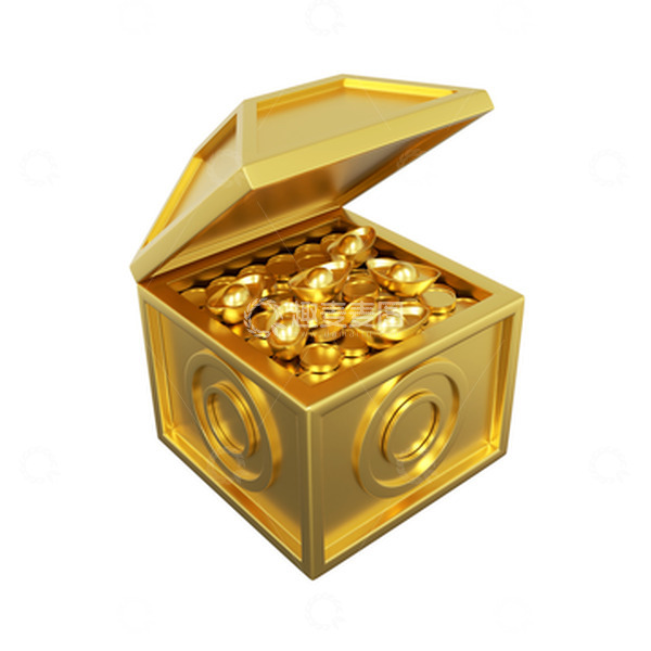 源文件下载【趣麦麦图】-3D金黄黄金宝箱
