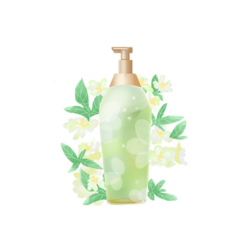 绿色清新护肤品补水瓶子元素
