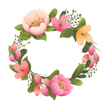美容海报花朵植物花环手绘标题框元素