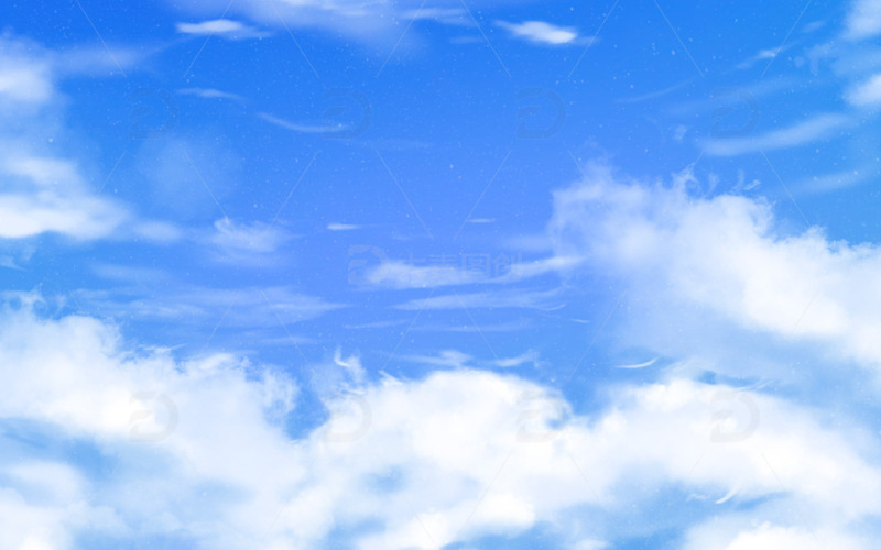 手绘小清新春天夏天蓝天白云天空简约背景