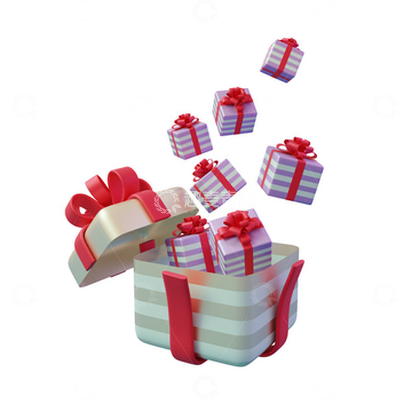 源文件下载【趣麦麦图】打开的大礼包电商购物条纹礼盒3D促销元素