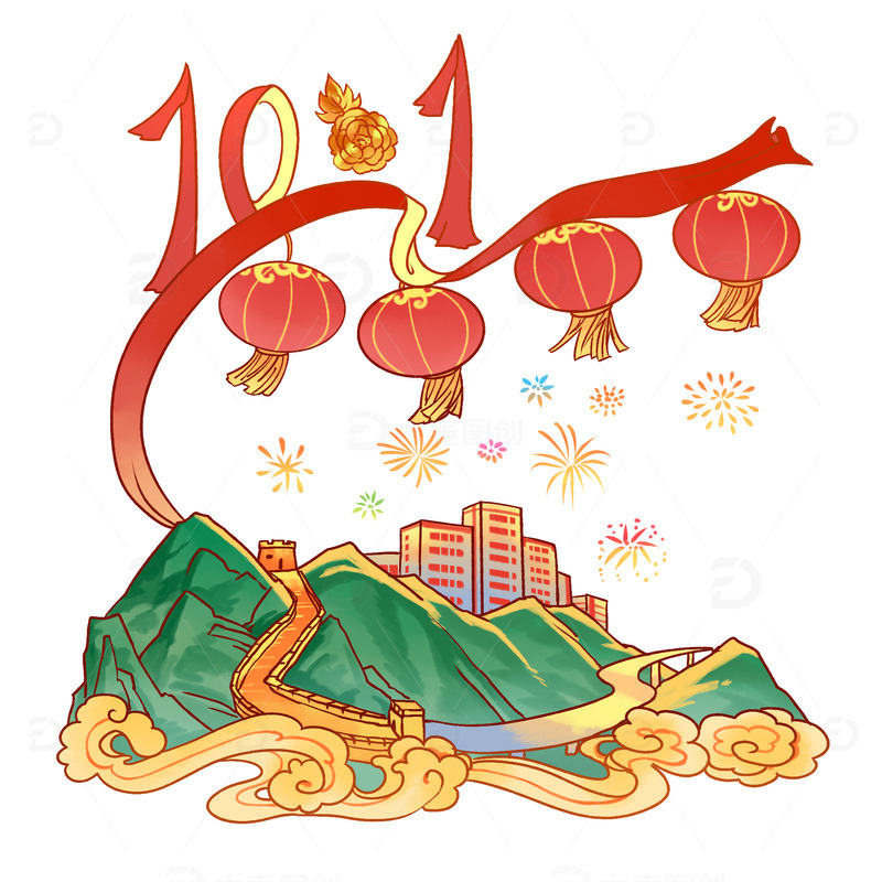 源文件下载【趣麦麦图】国潮风十一喜迎国庆