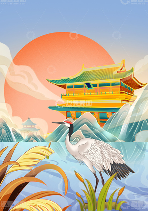 源文件下载【趣麦麦图】手绘国风文创插画国潮节气海报背景