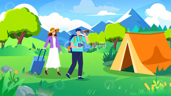 源文件下载【趣麦麦图】扁平野外露营旅游矢量户外插画