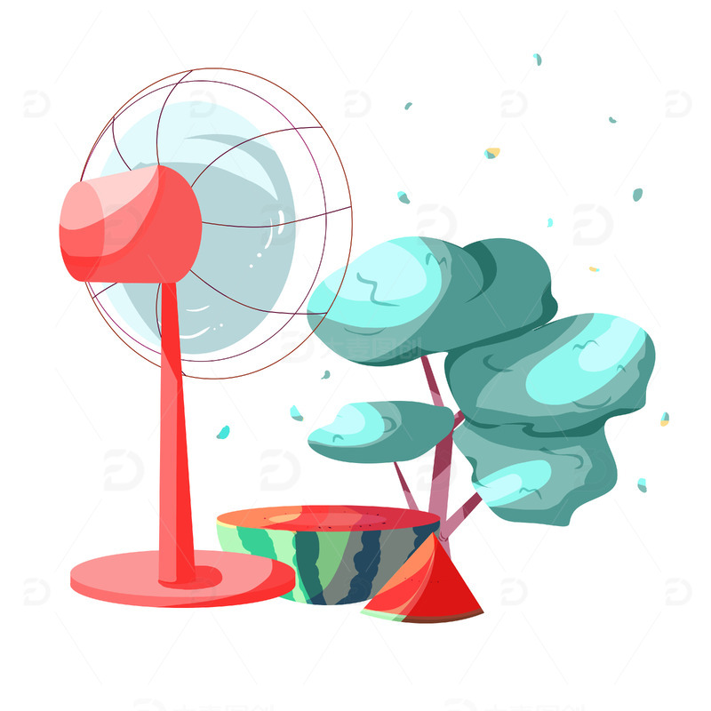 简约夏季风扇西瓜解暑
