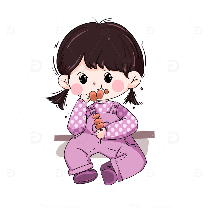 源文件下载【趣麦麦图】手绘卡通儿童女孩吃烧烤吃东西可爱人物元素