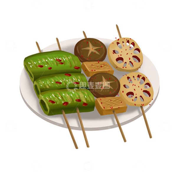 源文件下载【趣麦麦图】烧烤青椒辣椒香菇藕片