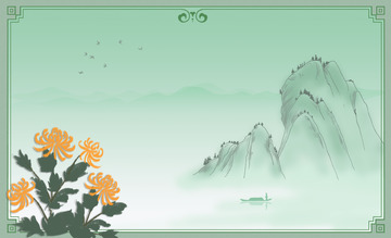 水墨国潮复古菊花山水画背景