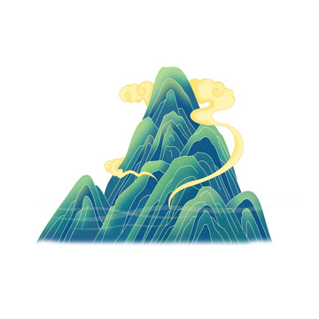 国潮风山水祥云中秋装饰元素