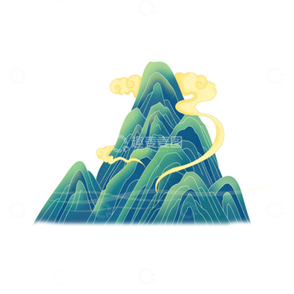 源文件下载【趣麦麦图】国潮风山水祥云中秋装饰元素
