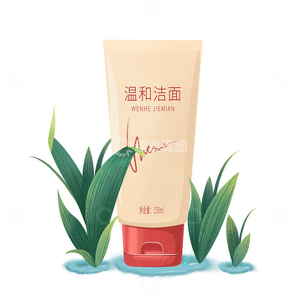 源文件下载【趣麦麦图】-美容护肤洗面奶温和洁面手绘插画元素