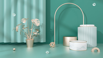 C4D墨绿色家居清新简约展台海报背景