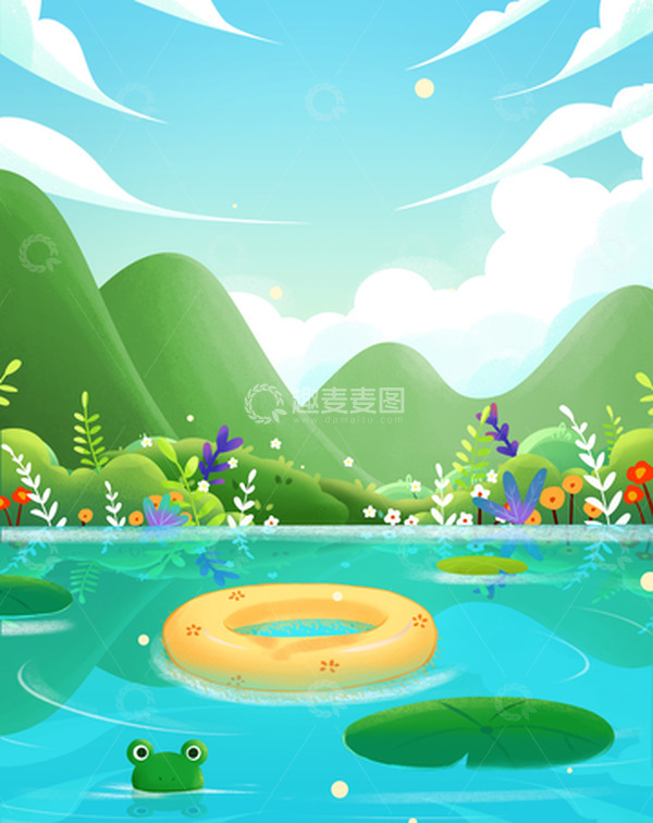 源文件下载【趣麦麦图】清凉夏日游泳插画