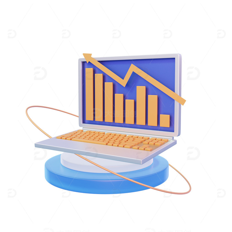 互联网数据报告业绩走势柱状图笔记本电脑