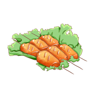 烤鸡翅夏天烧烤手绘插画