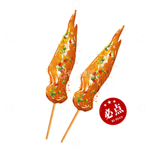 源文件下载【趣麦麦图】烤鸡翅尖烧烤烤串必点菜手绘插画元素