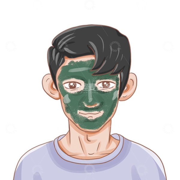 源文件下载【趣麦麦图】美妆面膜男孩手绘插画