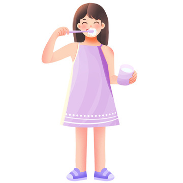 快乐可爱的小女孩刷牙清洁元素