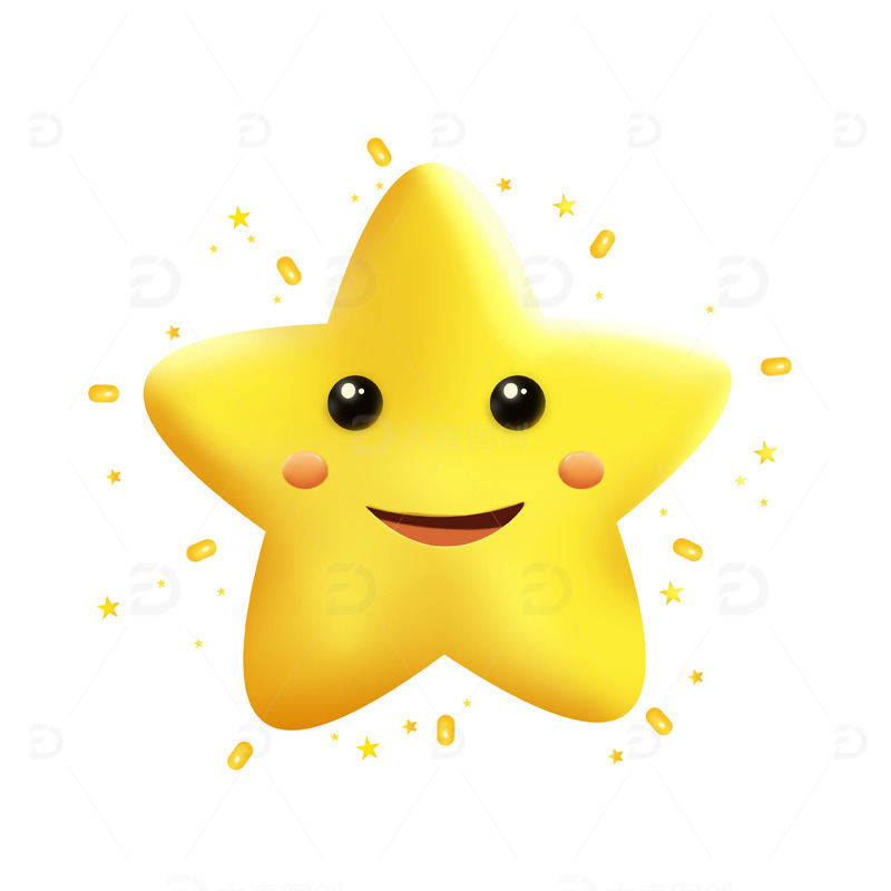 卡通立体可爱天气星星笑脸装饰元素图标