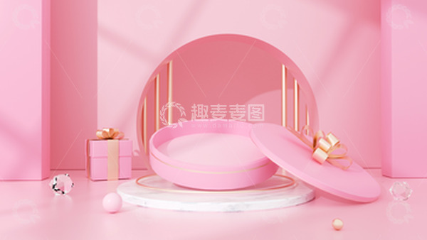 源文件下载【趣麦麦图】粉色七夕C4D圆形礼盒电商海报背景