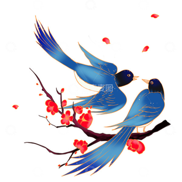 源文件下载【趣麦麦图】七夕情人节浪漫喜鹊梅花枝