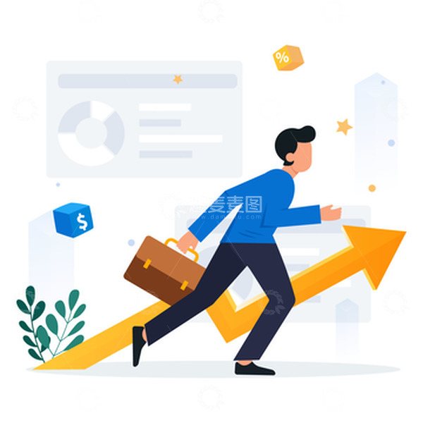 源文件下载【趣麦麦图】-蓝色几何扁平化商务互联网人物装饰插画元素