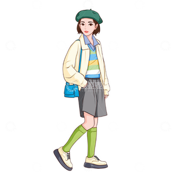 源文件下载【趣麦麦图】手绘风少女穿搭人物元素
