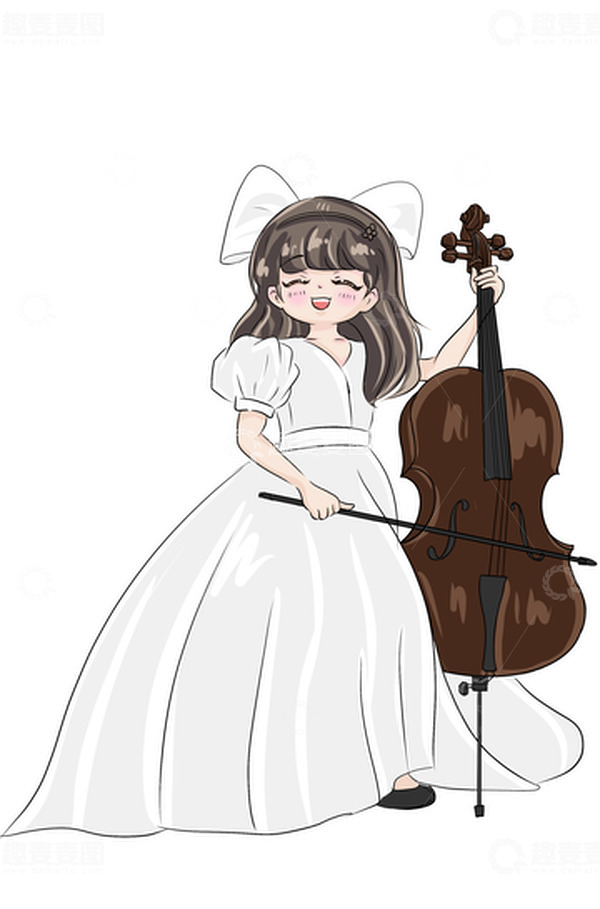 源文件下载【趣麦麦图】拉琴的小姑娘手绘插画人物元素