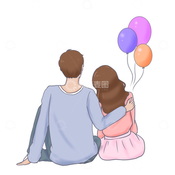 源文件下载【趣麦麦图】七夕情侣浪漫背影告白气球