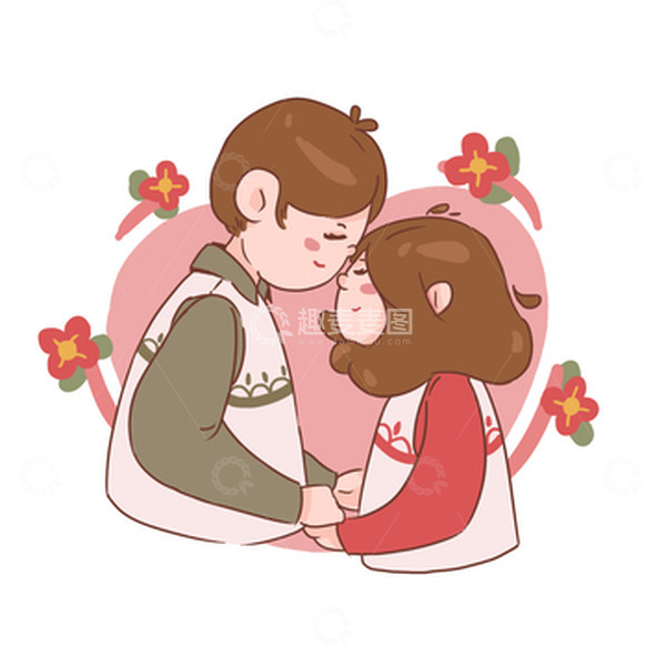 源文件下载【趣麦麦图】七夕情人牵手手绘海报元素