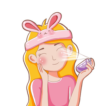 美妆喷雾女孩发带手绘插画