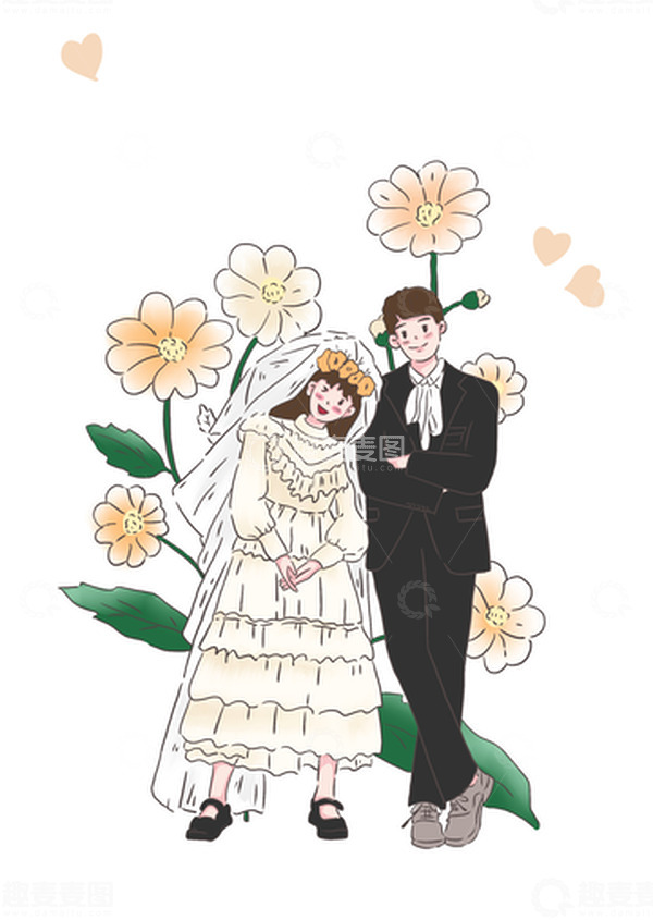 源文件下载【趣麦麦图】卡通七夕情侣小清新手绘人物元素