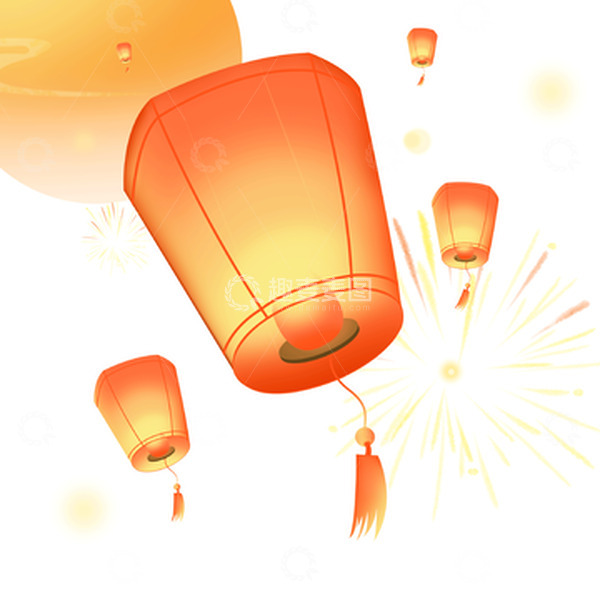 源文件下载【趣麦麦图】七夕古风手绘孔明灯许愿灯